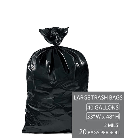 Infinite Pack ProGrade Contractor Trash Bags 40 Gallon (20 Bags) Black 40 Gallon Trash Bags Heavy Duty, Garbage Bags / Construction Bags (2 mil) (40 Gallon - 45 Gallon), Black - Infinite Pack