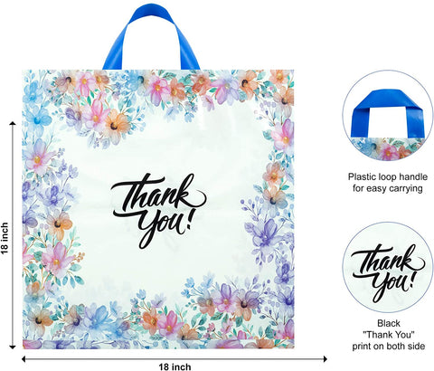 18 x 18 floral pattern thank you bag with soft loop handle 