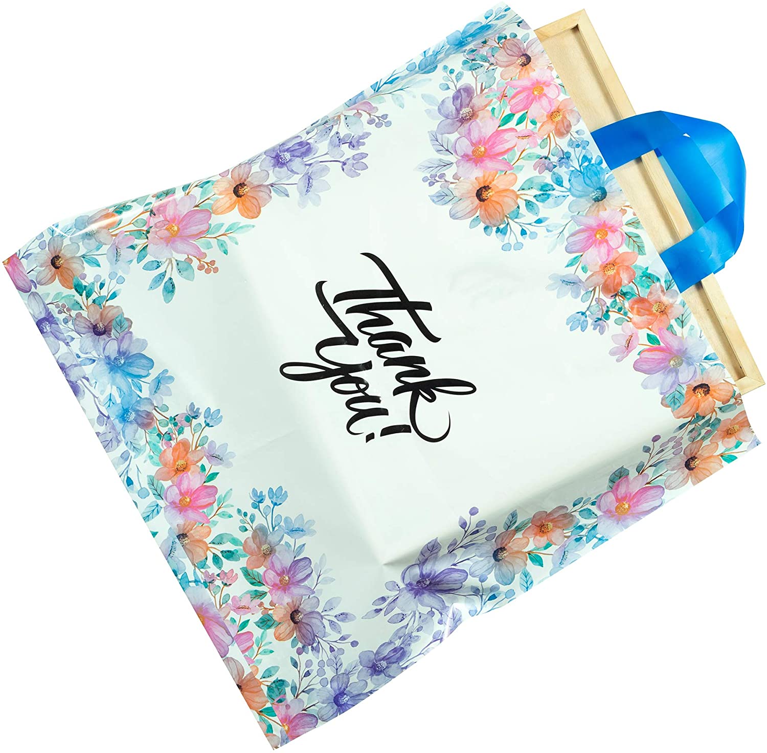 18 x 18 floral pattern thank you bag with object inside