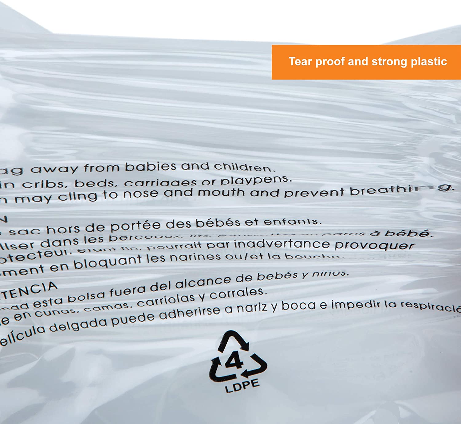 8 x 10“ Clear Poly Bags with Suffocation Warning – Transparent Plastic Bags  for Packaging