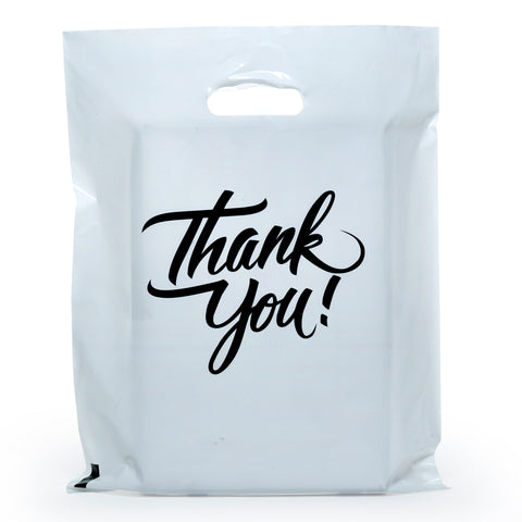 9 x 12 Pack of 100 Thank You Printed Merchandise Bags 1.25 Mil With Die Cut Handle - Infinite Pack