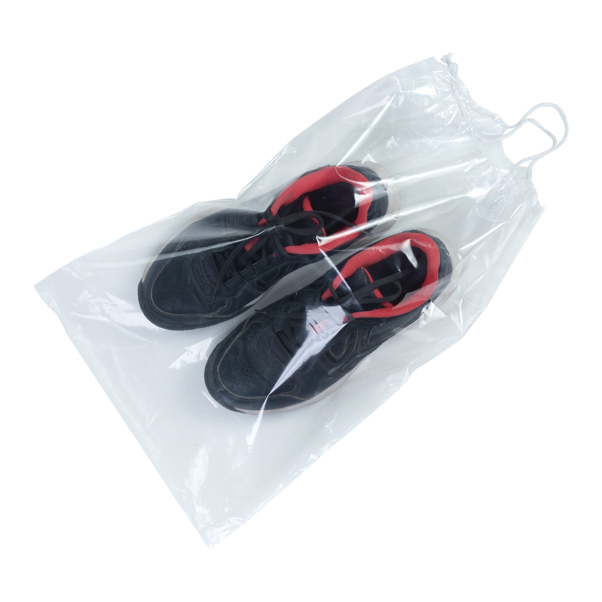 12x18 Pack of 100 Clear men & women shoe bag with cotton drawstring - Infinite Pack
