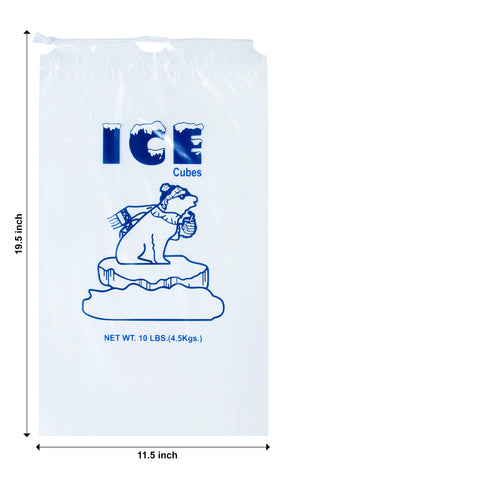 10 LB LBS 1.5 Mil Plastic Ice Bag Bags With Cotton Drawstring 100 PCs