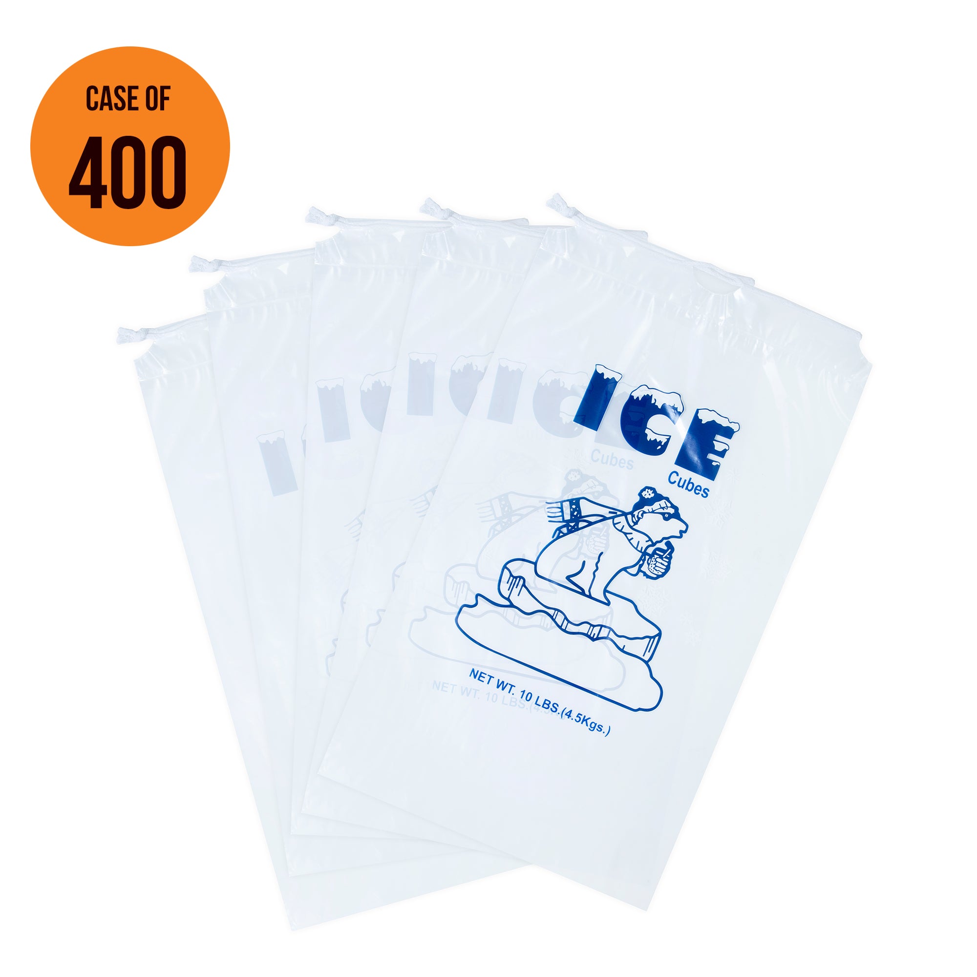 10 LB LBS 1.5 Mil Plastic Ice Bag Bags With Cotton Drawstring 100 PCs