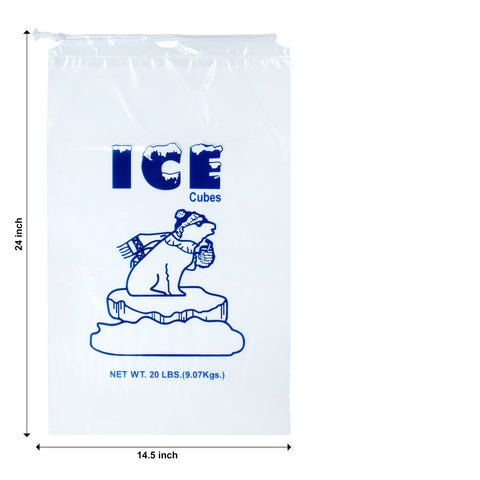 20 lbs ice bag with cotton drawstring and size labled