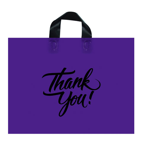 purple thank you bag with loop handle
